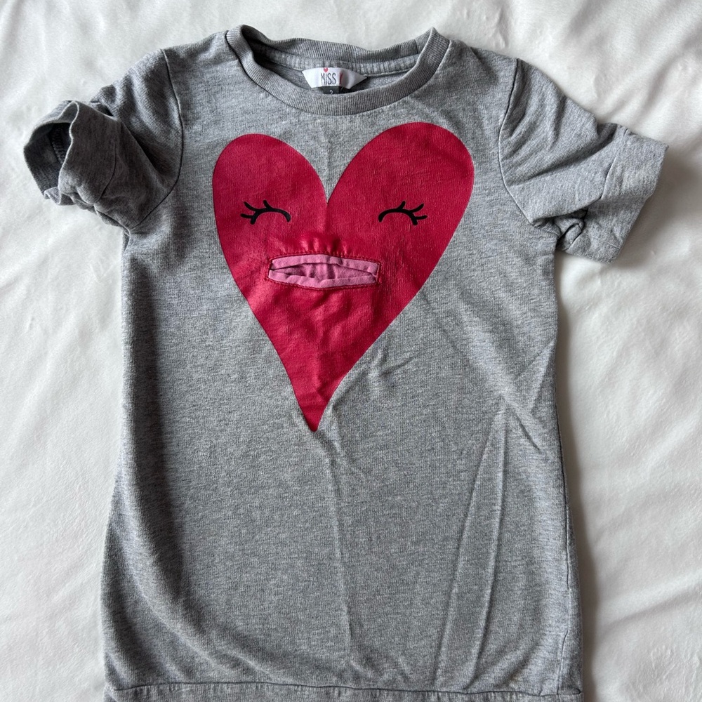 Gray Kids Tee with Red Heart Design
